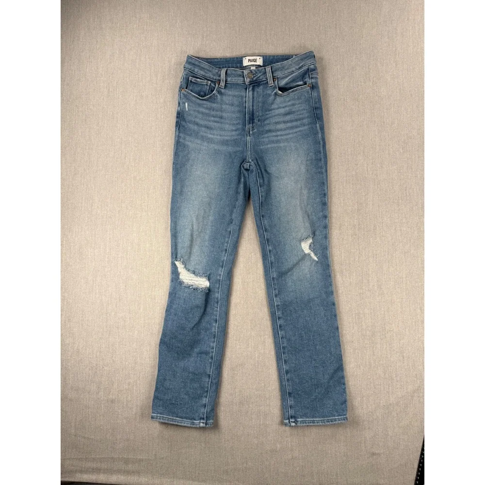 Paige‎ Cindy High Rise Straight Leg Distressed Blue Jeans Size 28